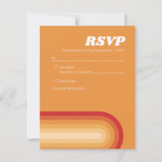 Retro Stripes - Terra Cotta Sunset Modern Wedding RSVP Card (Front)