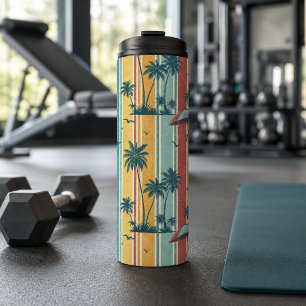 Retro Stripes Tropical Palm Trees Thermal Tumbler