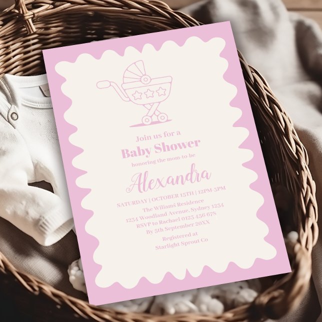 Retro Stroller Sketch Doodle Baby Shower Invitation (Creator Uploaded)