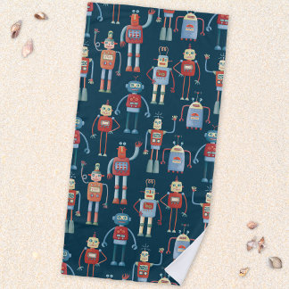 Retro Style 1950s Robots Beach Towel