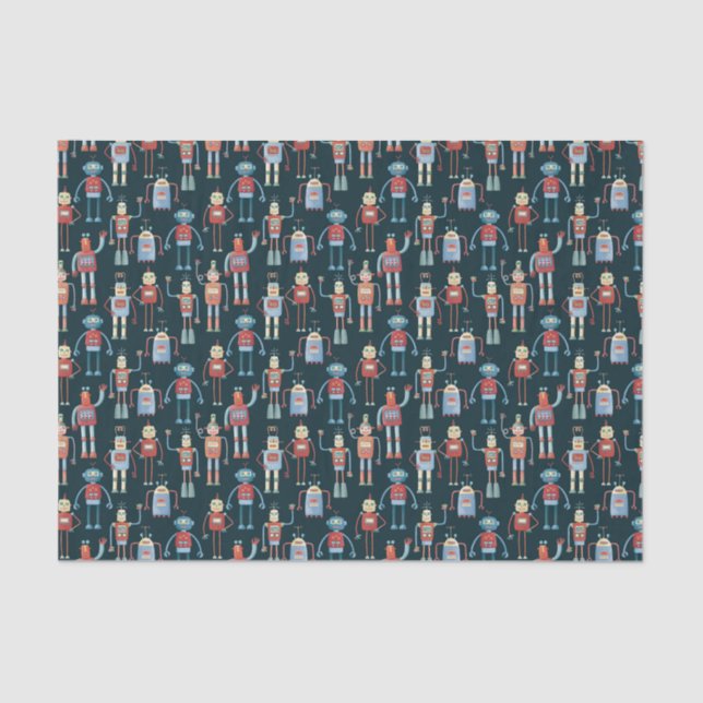 Retro Style 1950s Vintage Robots Tissue Paper (Front)