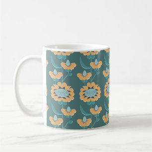 retro style abstract floral seamless pattern. flow coffee mug