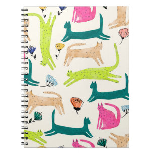 Retro style abstract flower and cat illustration s notebook