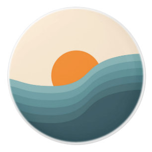 Retro style abstract sunset landscape ceramic knob