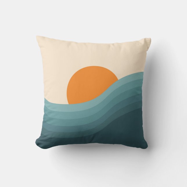 Retro style abstract sunset landscape cushion (Front)