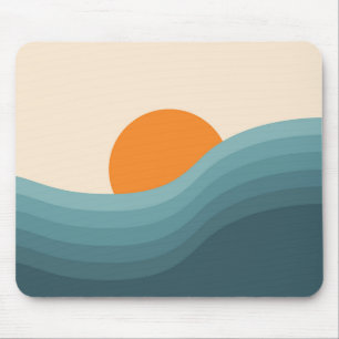 Retro style abstract sunset landscape mouse mat