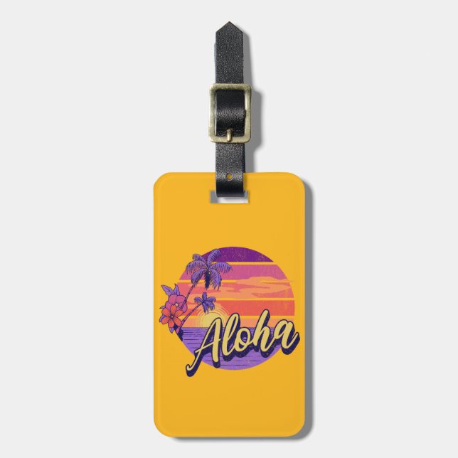 Retro style "Aloha" text design Luggage Tag (Front Vertical)