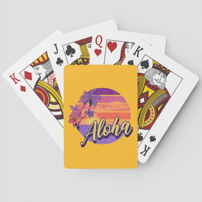 Retro style "Aloha" text design Playing Cards (Back)