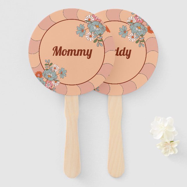 Retro Style Baby Shower Mummy and Daddy Game Fan (Front and Back)