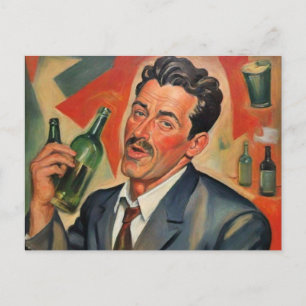 Retro Style, Bad Art, Drunk Guy Postcard
