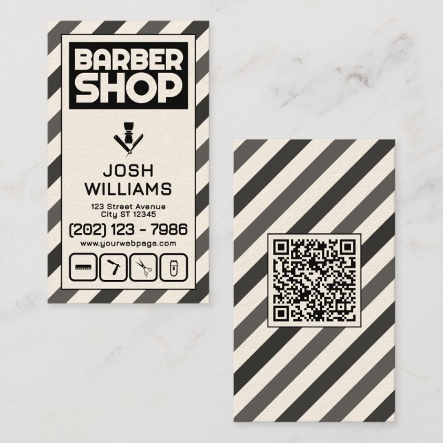 Retro style barber pole stripes barbershop  business card (Front/Back)