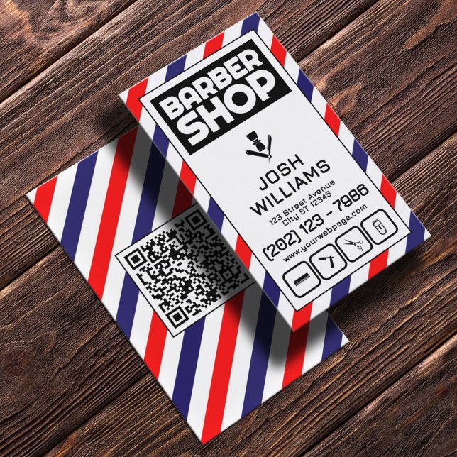 Retro style barber pole stripes barbershop  business card (Creator Uploaded)
