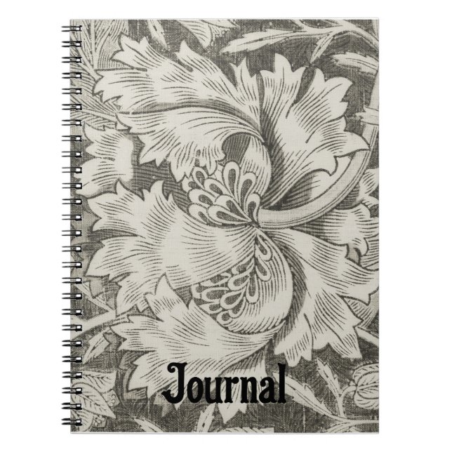 Retro Style Baroque Grey Floral Journal (Front)