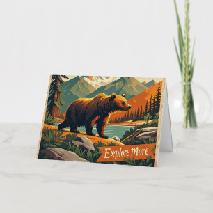 Retro-style bear cartoon and mountain range Poster Foil Greeting Card