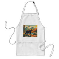 Retro-style bear cartoon and mountain range Poster