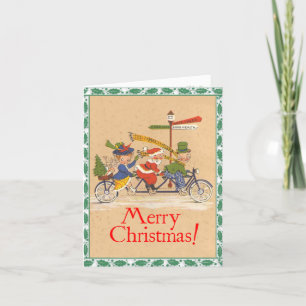 Retro-Style "Bicycling People" Christmas Card