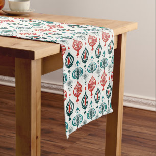 Retro Style Blue Teal Red Holiday Ornaments Medium Table Runner