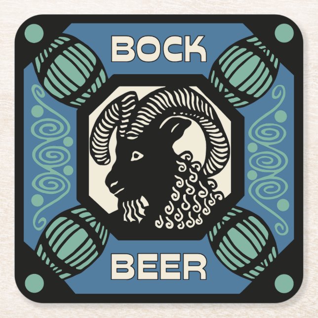 Retro style Bock beer square ad Paper Coaster (Front)