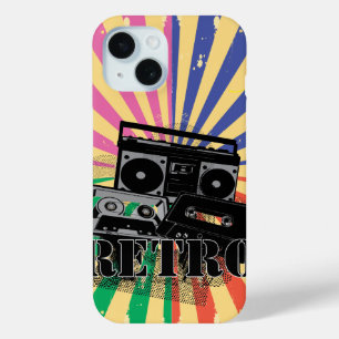 Retro style boom box and cassettes iPhone 15 case