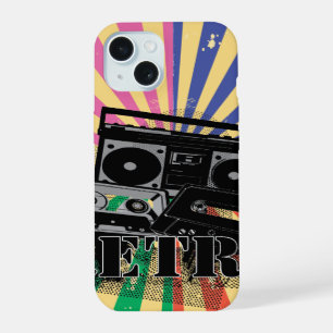 Retro style boom box and cassettes iPhone 15 case