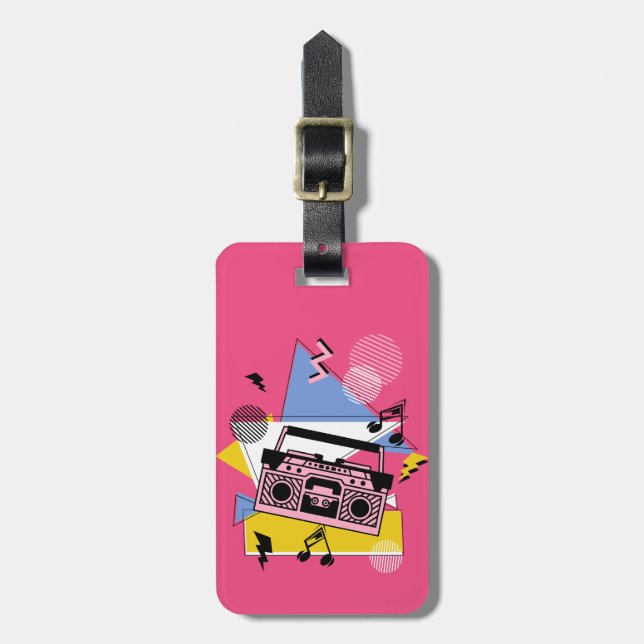 Retro style boombox design luggage tag (Front Vertical)
