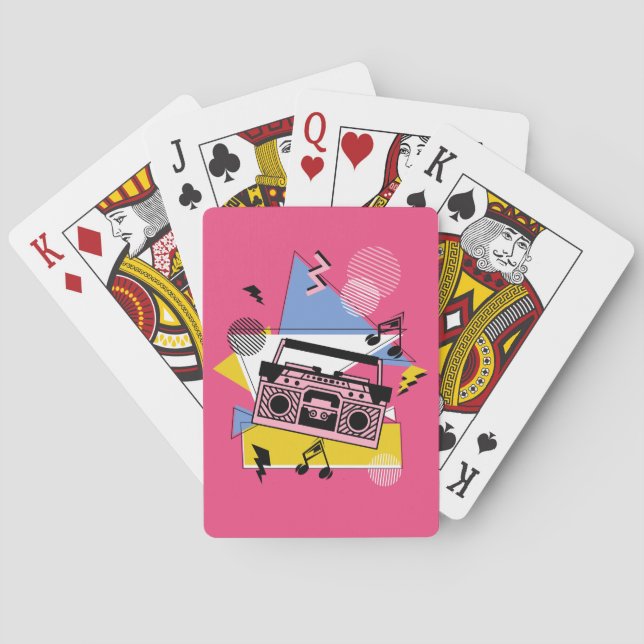 Retro style boombox design playing cards (Back)