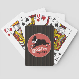 Retro Style Boston Terrier Jumping Dog Playing Cards