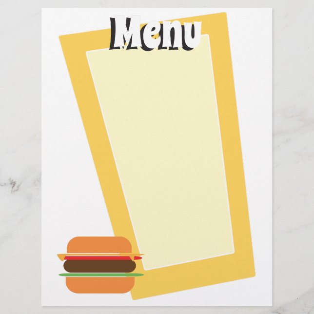Retro style Burger themed blank menu (Front)