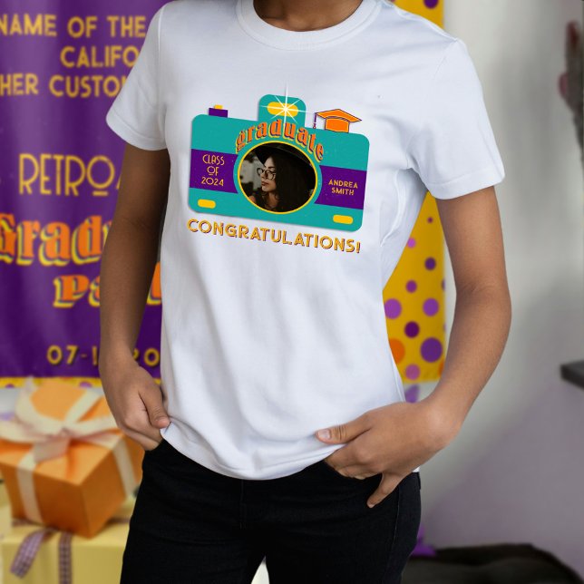 Retro Style Camera Art Graduate Photo Personalised T-Shirt (Creator Uploaded)