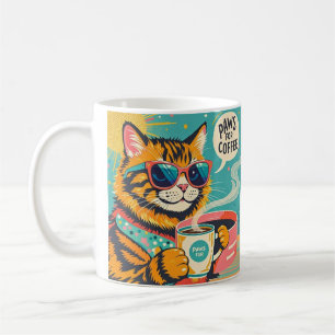 Retro-style cartoon cat wearing oversized sunglass coffee mug