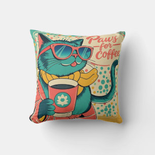 Retro-style cartoon cat wearing oversized sunglass cushion