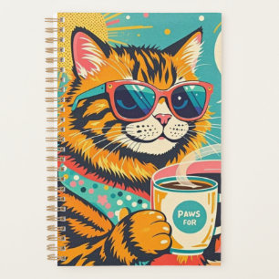 Retro-style cartoon cat wearing oversized sunglass planner