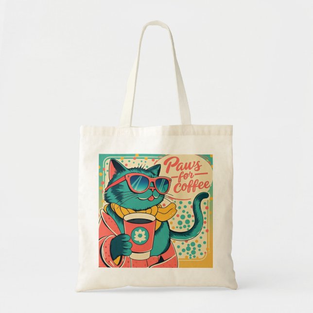 Retro-style cartoon cat wearing oversized sunglass tote bag (Front)