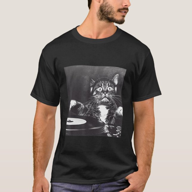 Retro Style Cat DJ with Headphones T-Shirt (Front)