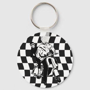 Retro style check scooter boy and girl key ring