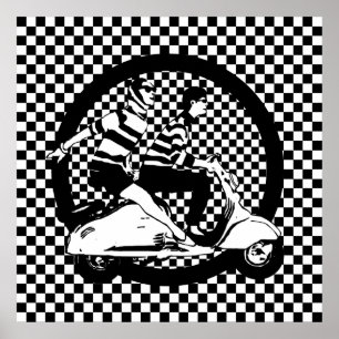 Retro style check scooter couple poster