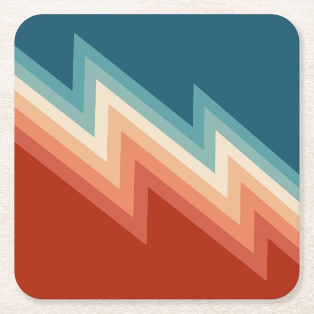 Retro style chevron pattern square paper coaster (Front)