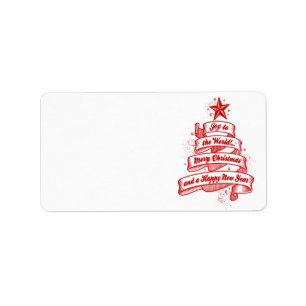 Retro Style Christmas Holiday Red White Blank Label