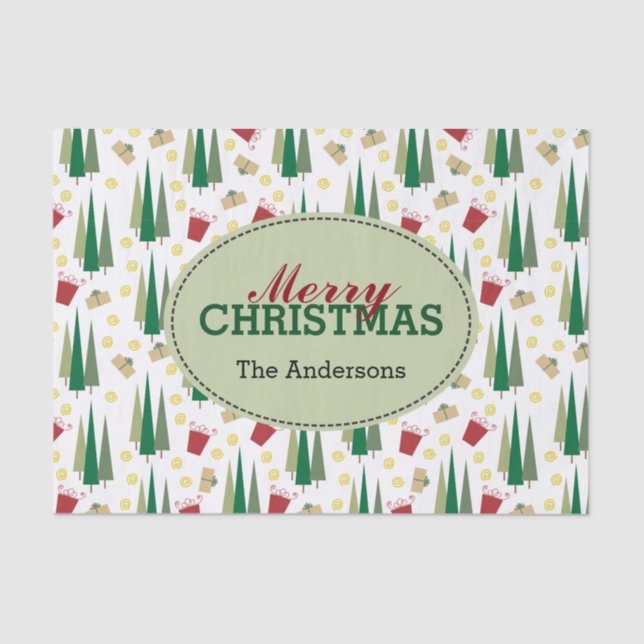 Retro Style Christmas Pattern, Personalised Tissue Paper (Front)