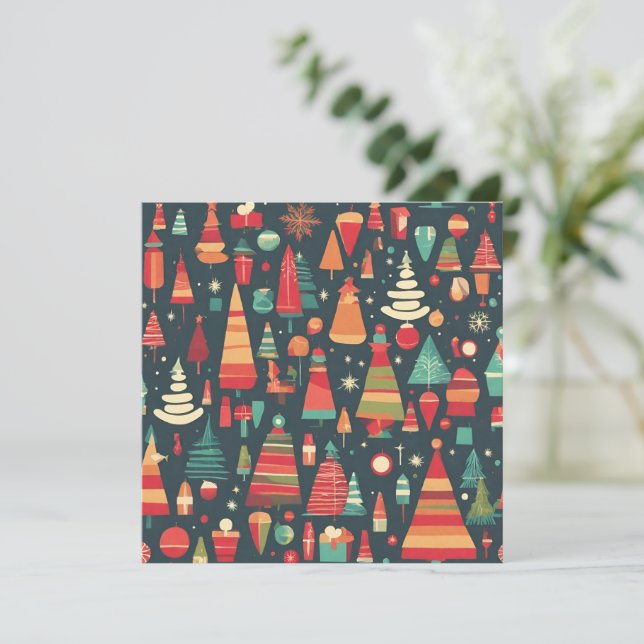 Retro Style Christmas Trees and Decorations  Card (Standing Front)