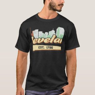 Retro Style Cleveland Ohio Lettering With Skyline  T-Shirt