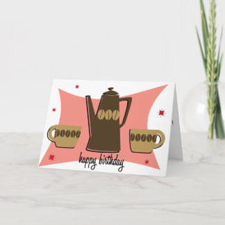 Retro Style Coffee Themed Birthday Card (Pink)