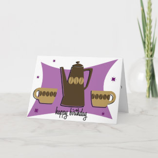 Retro Style Coffee Themed Birthday Card (Purple)