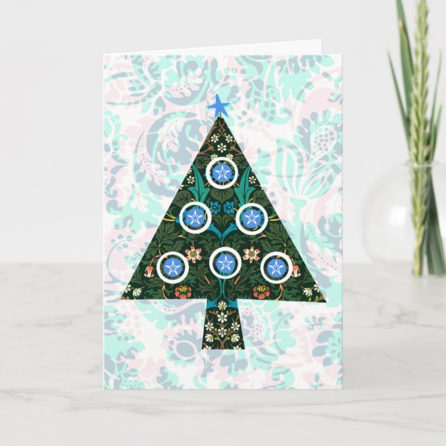 Retro Style Colourful Christmas Tree Holiday Card (Front)