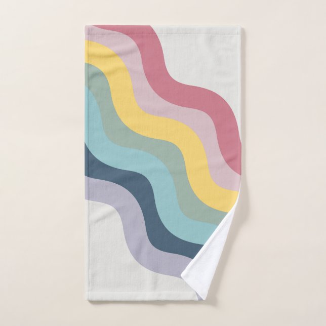 Retro style colourful diagonal waves design bath towel set (Hand Towel)