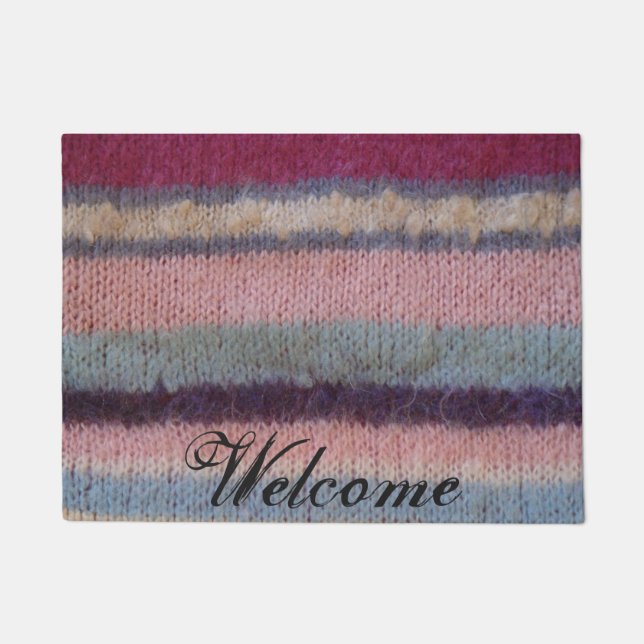 retro style colourful knitted stripes fun doormat (Front)