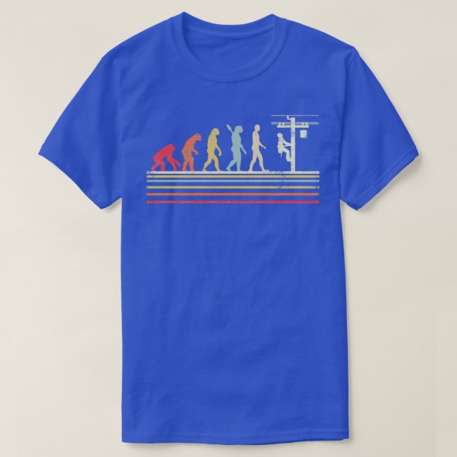 Retro Style Cool Evolution Of Lineman Electrician  T-Shirt (Design Front)