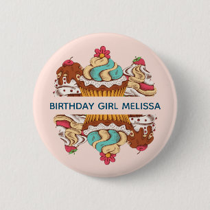 Retro Style Cupcakes Sweet Dessert Birthday Girl 6 Cm Round Badge