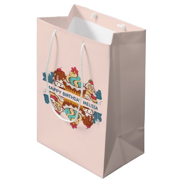 Retro Style Cupcakes Sweet Dessert Birthday Medium Gift Bag (Front Angled)