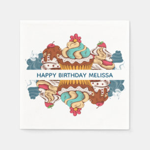 Retro Style Cupcakes Sweet Dessert Birthday Napkin